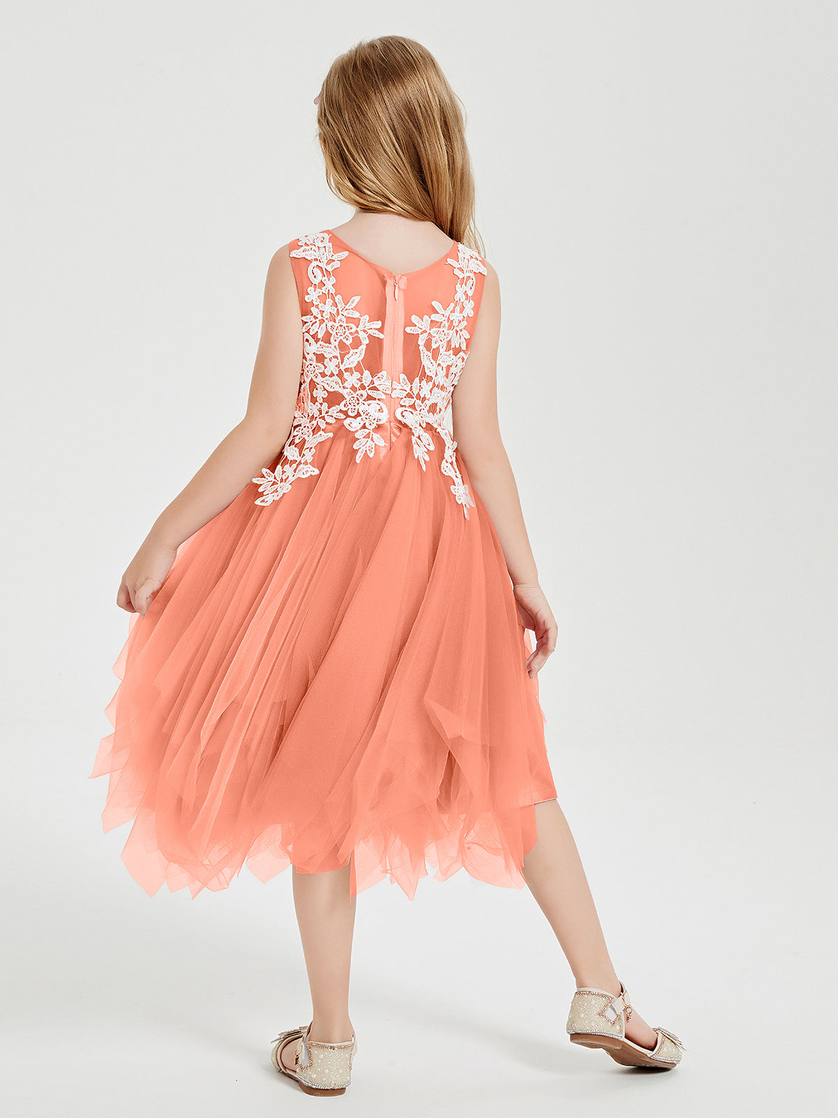 Tulle Tea Length Junior Bridesmaid Dresses Sunset
